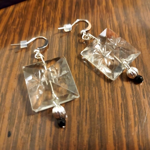 Upcycled Vintage Chandelier Glass & Swarovski Earrings - Picture 1 of 3